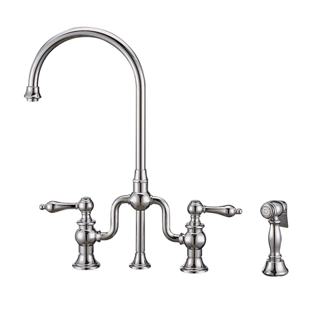 WHITEHAUS Bridge Faucet W/ Gooseneck Swivel Spout, Lvr Handles And Brass Side Spr WHTTSLV3-9773-NT-C